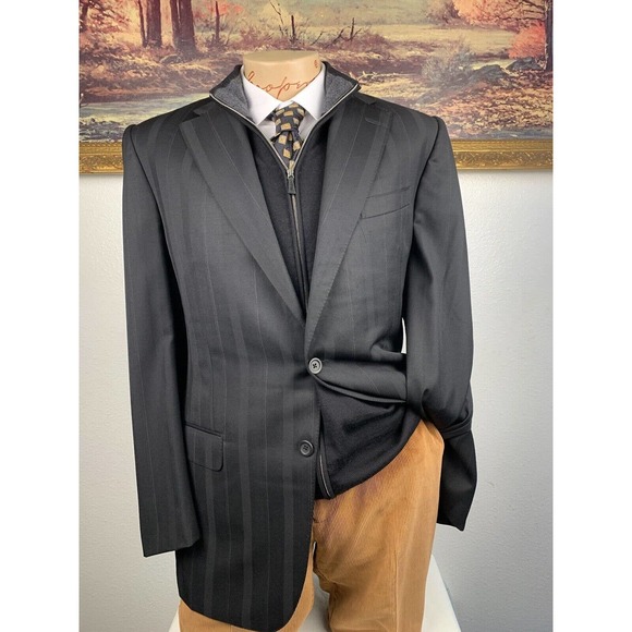 41L Gianni Versace Couture Black Striped Blazer Suit Jacket - Picture 8 of 13